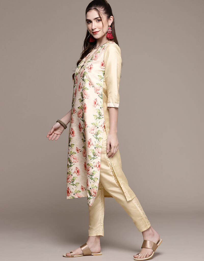 Beige Poly Silk Straight Leg Pants for Women - Elegant Office Wear & Casual Outfits