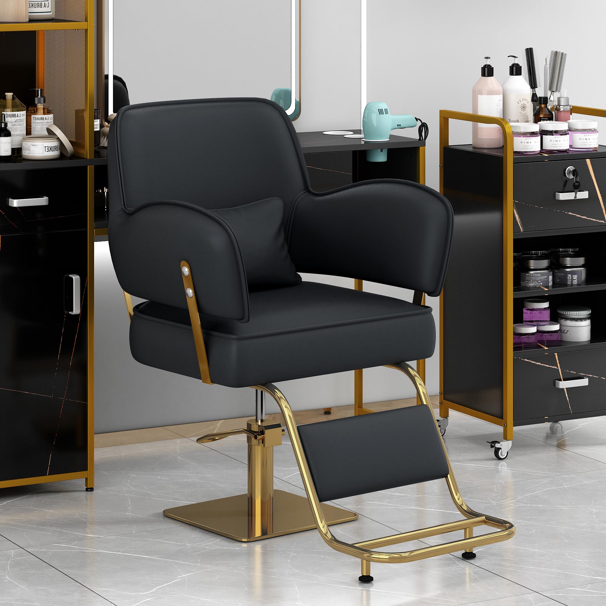 Professional Taikonaut Hydraulic Barber Chair - Heavy Duty Adjustable Salon Chair for Hair Styling, Beauty Salon & Spa Equipment (Black) | Perfect for Hairdressers, Barbershops & Home Styling Stations