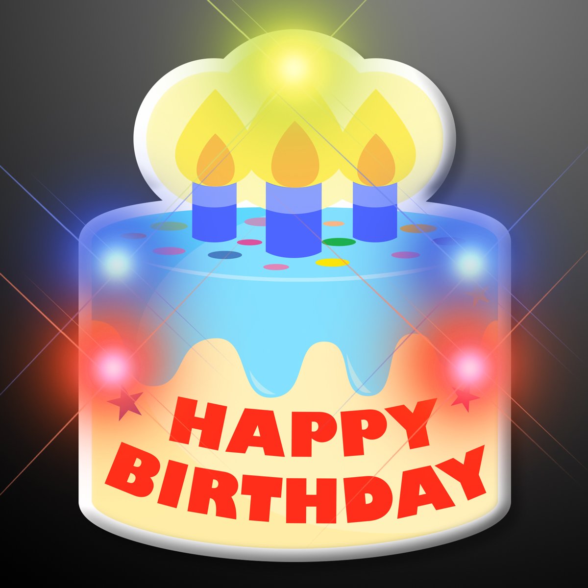 Happy Birthday Cake LED Flashing Lapel Pins - Set of 25 Pcs, Light Up Party Favors for Birthday Celebrations, Office Events & School Activities
