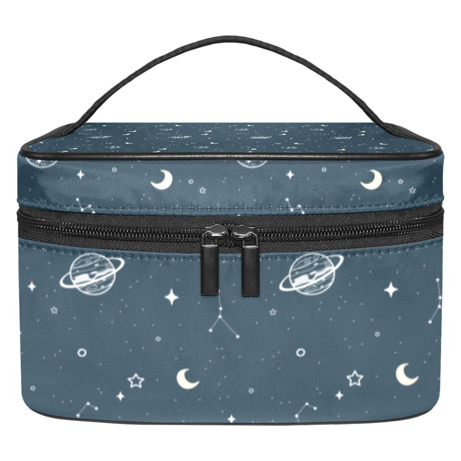 Doodle Galaxy Pattern Makeup Bag for Women & Girls - Cosmetic Travel Organizer with Handle - Perfect for Travel, School, and Daily Beauty Storage