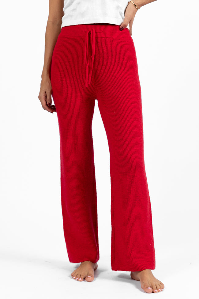 Cloud Chaser Red Sweater Knit Pants for Women - Cozy Winter Lounge Pants | Perfect for Home, Yoga & Casual Outings