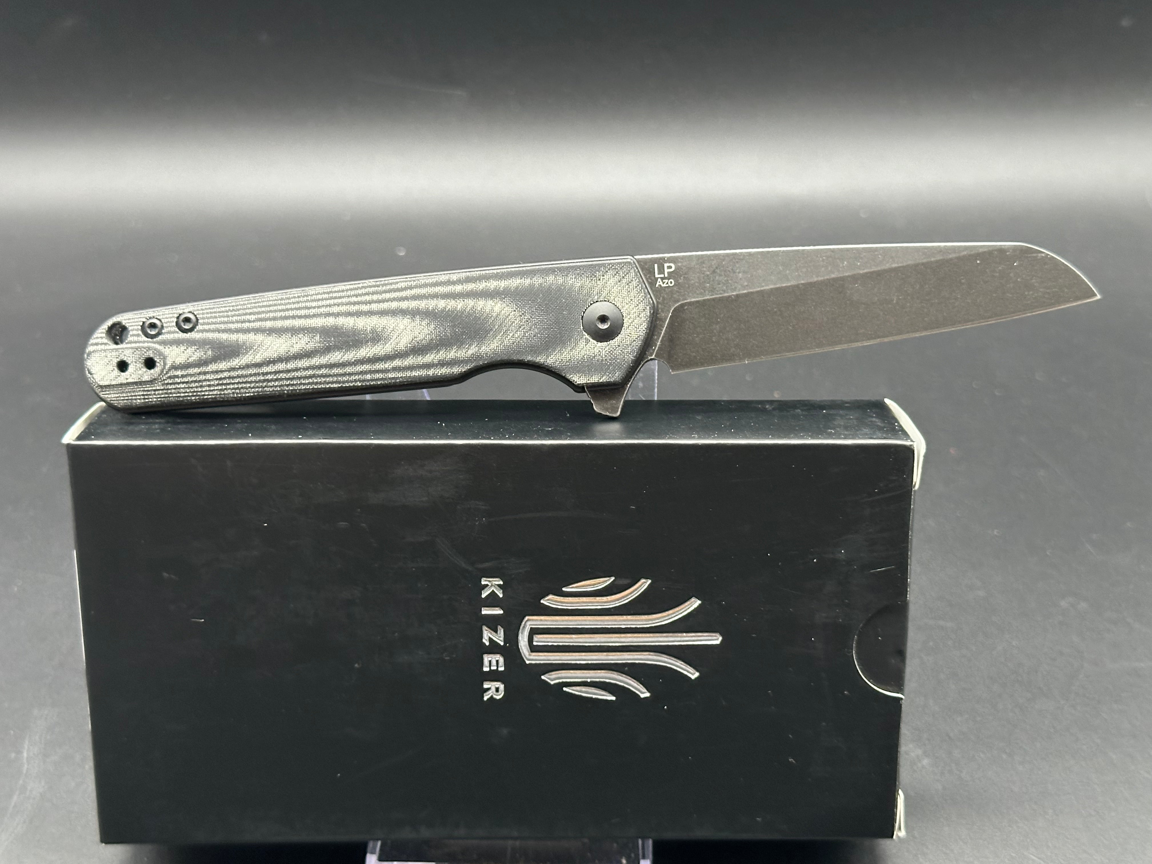 Kizer Azo LP Liner Lock Folding Pocket Knife - Black Micarta Handle, 154CM Steel Blade with Black Stonewash Finish (3.43