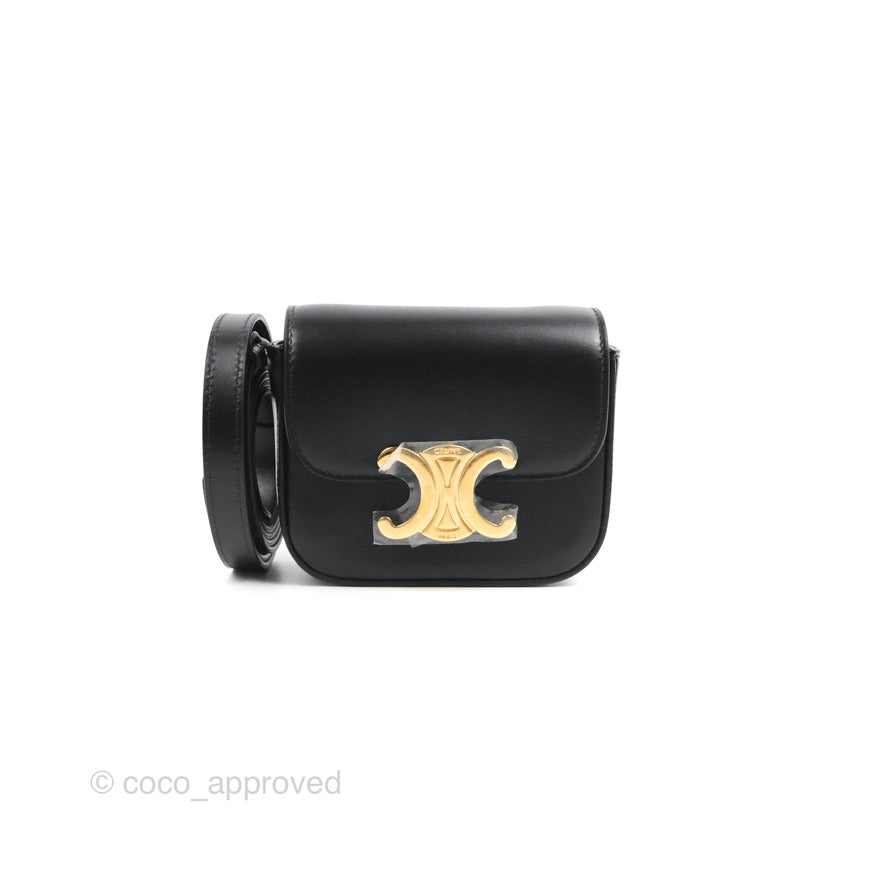 Celine Mini Triomphe Bag in Shiny Black Calfskin Leather - Perfect for Everyday Use, Work & Evening Events