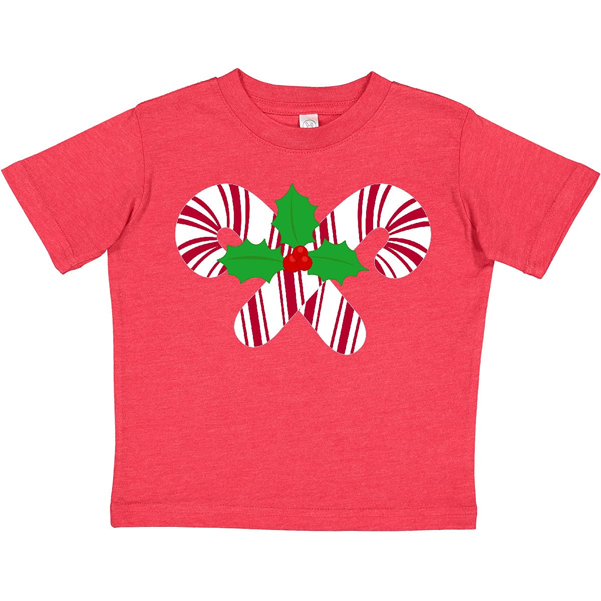 Inktastic Candy Canes and Holly Christmas Toddler T-Shirt - Festive Holiday Outfit for Babies & Toddlers - Perfect for Family Photos, Christmas Parties & Holiday Gatherings