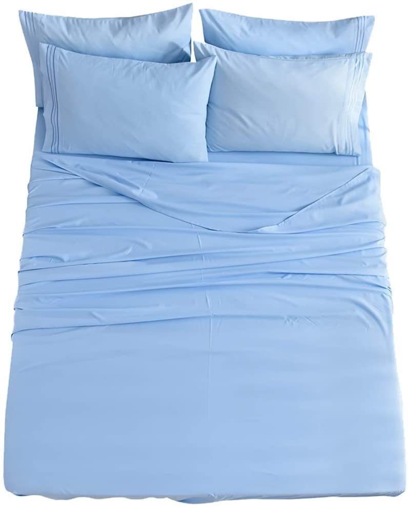 QLAZO 6-Piece King Size Microfiber Bed Sheet Set - 1800 Thread Count Percale with 16 Inch Deep Pockets, Ultra Soft & Comfortable (Cotton Black, Twin) - Perfect for Master Bedroom, Guest Room & Dormitory