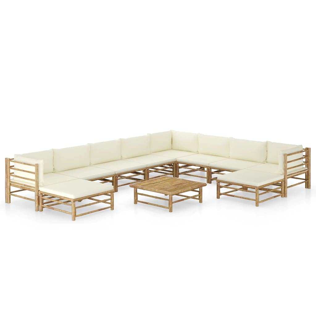 Aisifx 11-Piece Patio Furniture Set with Cream White Cushions & Bamboo Frame - Outdoor Garden Lounge Seating for Backyard, Poolside or Balcony