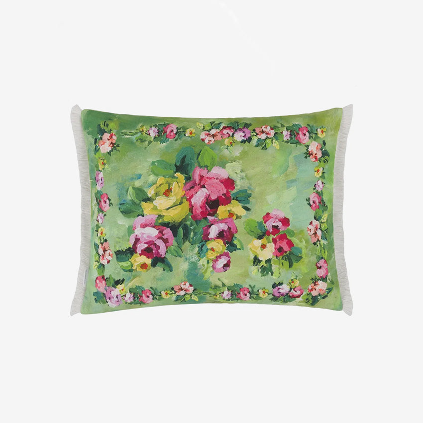 Christian Lacroix Ghirlanda Emerald Cushion - Luxury Throw Pillow for Sofa, Bed & Home Decor - Elegant Green Velvet Cushion Cover with Floral Design