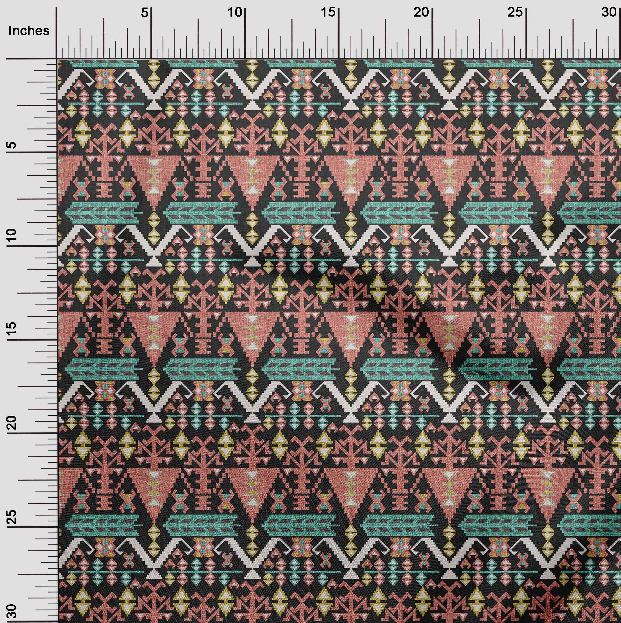 Premium 100% Cotton Poplin Black Fabric - Asian Kilim Print Dress Material, 42 Inches Wide by The Yard (Style #521) | Perfect for DIY Dresses, Home Decor & Craft Projects