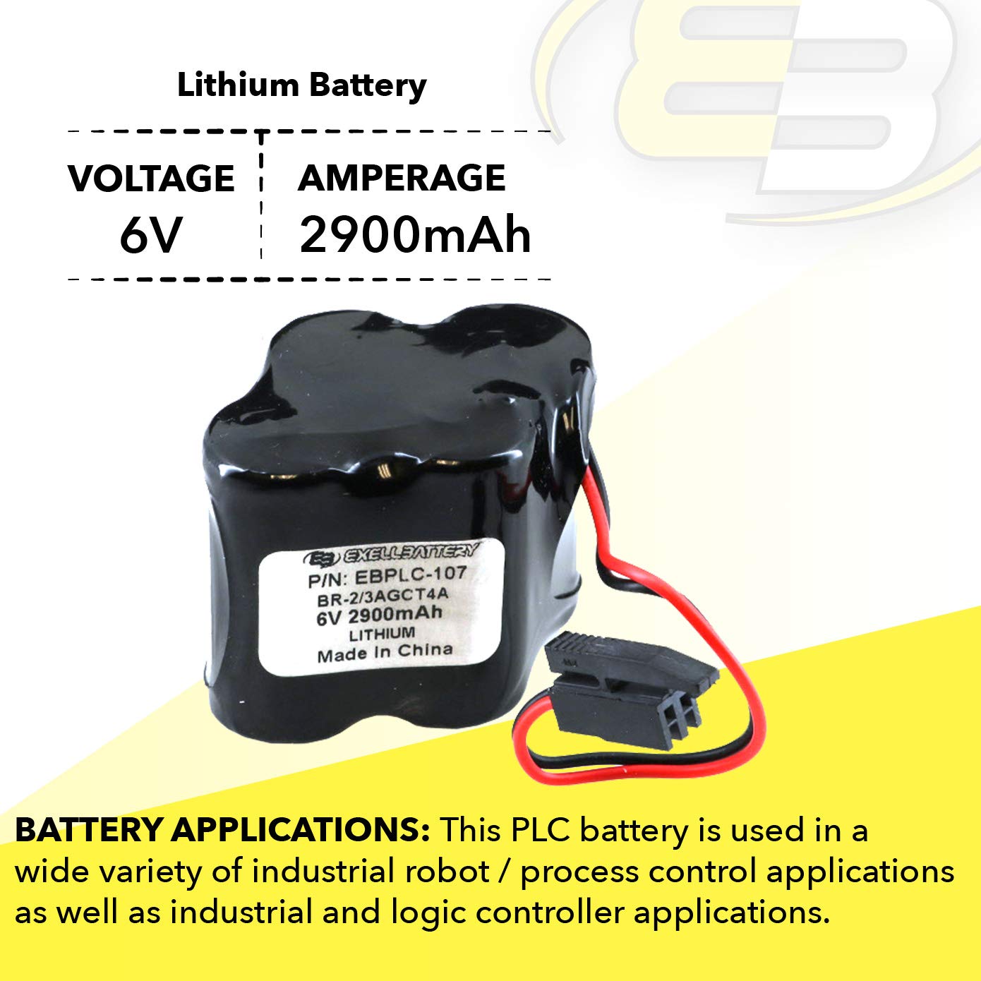 6V 2900mAh PLC Lithium Battery Pack - Replacement for GE 18-T A06B-6114-K504, Fanuc 18T A98L-0031-0025, SHS749, Interstate ALIT0138 LIT0138 - Power Backup for Industrial Computers & Emergency Lighting Systems