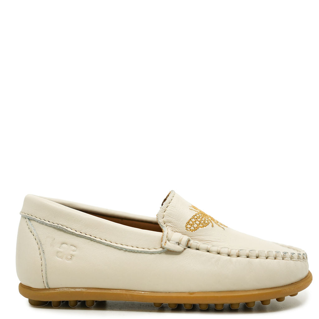 Off-White Bee Embroidered Loafers for Men & Women | Comfortable Slip-On Shoes for Casual & Office Wear | Perfect for Daily Outfits, Business Meetings & Travel