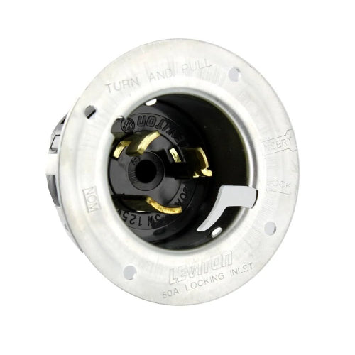 Leviton 50A Flanged Inlet Twistlock - Heavy Duty Power Connector for RVs, Generators & Industrial Equipment | Weatherproof & Durable Electrical Outlet