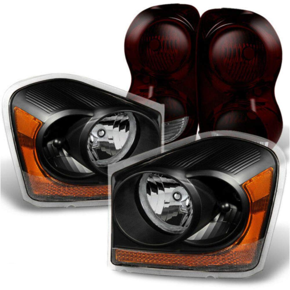 Dodge 2004-2006 Durango Replacement Headlights (Black) & Tail Lights (Dark Red) - Compatible with Dodge Durango 2004 2005 2006 Models - Perfect for Upgrades, Night Driving & Enhanced Vehicle Style