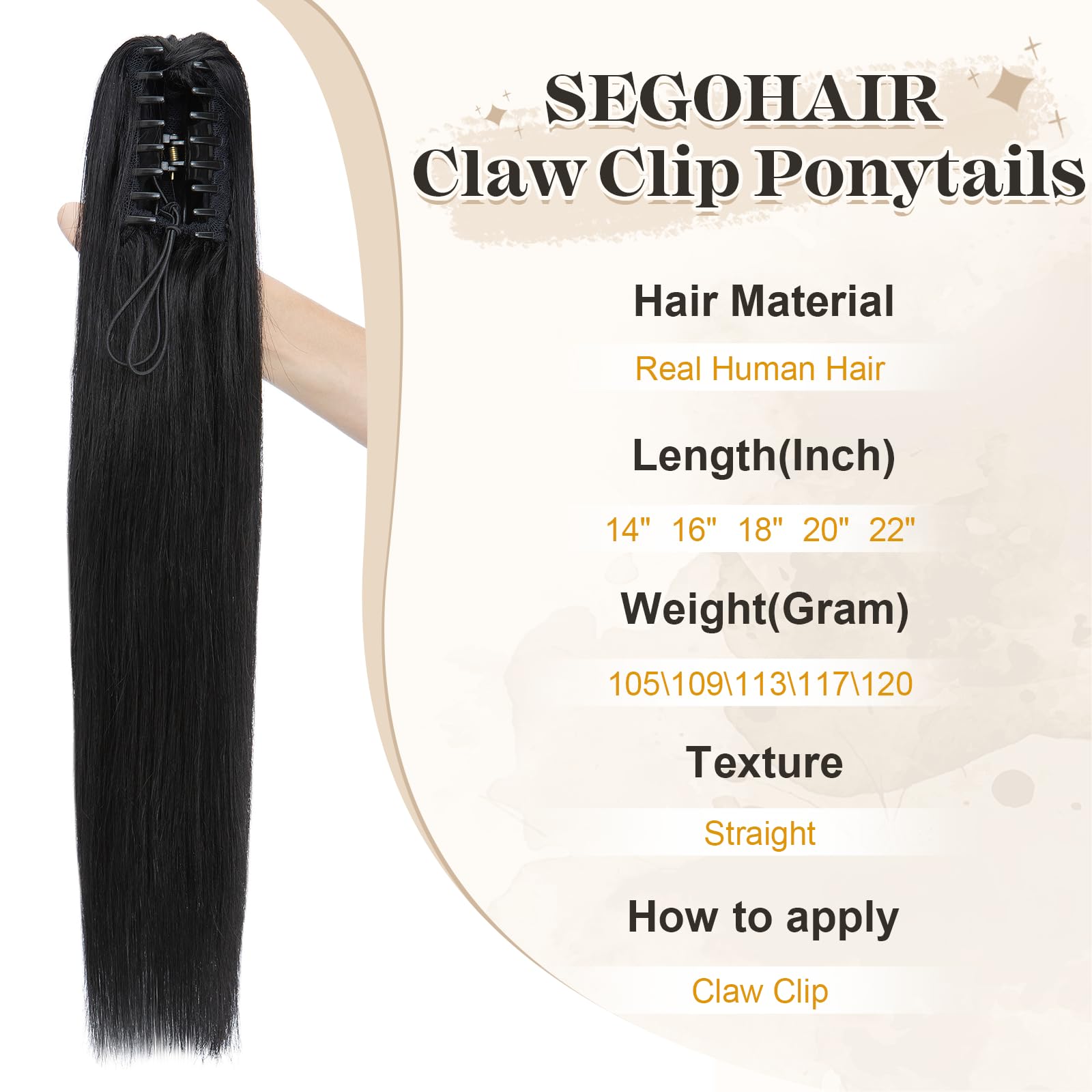 Natural Human Hair Ponytail Extension with Secure Claw Clip - Soft 14-22 Inch Hairpiece for Women in Jet Black (20