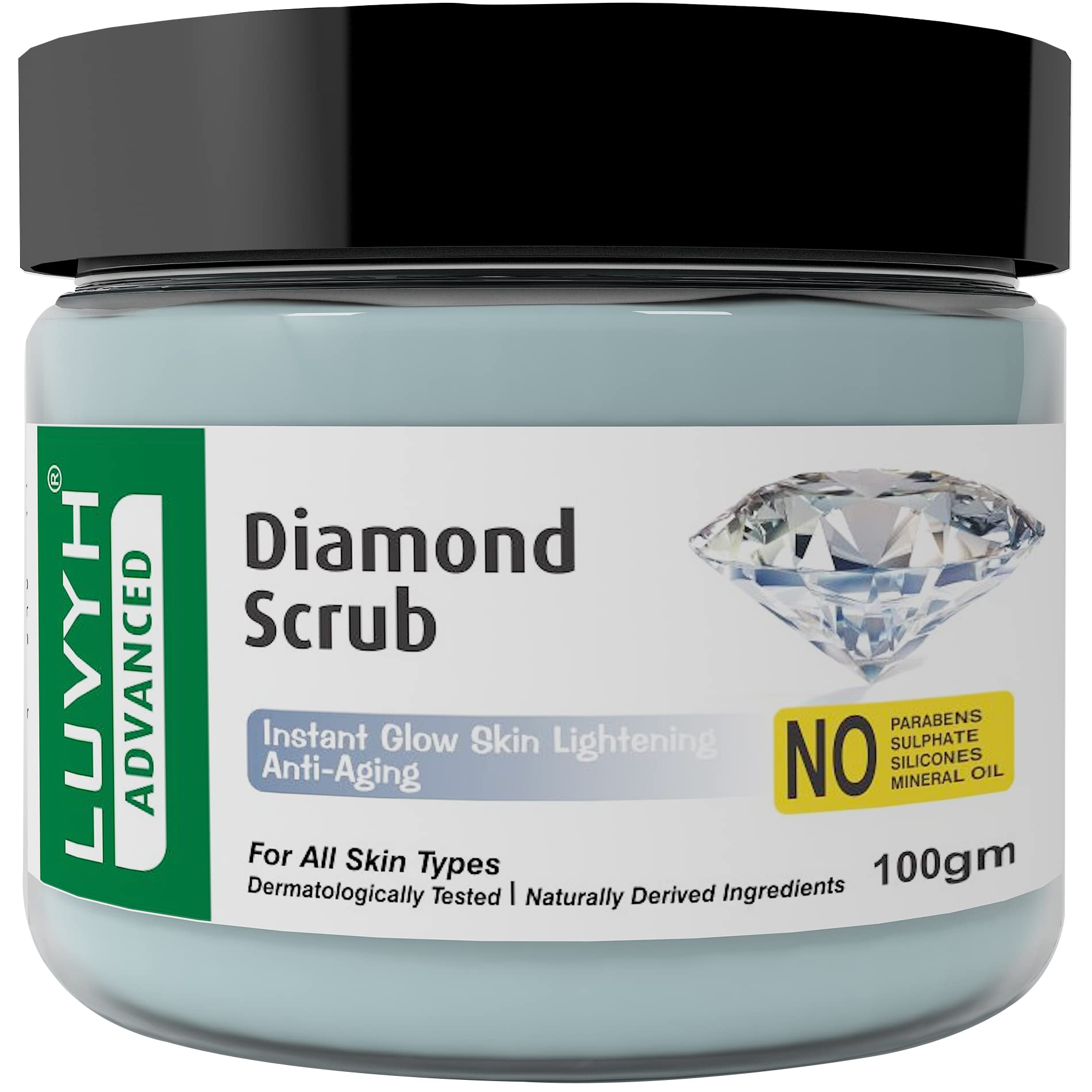 Diamond Face & Body Scrub for Tan Removal & Anti-Aging | Deep Exfoliation & Dead Skin Removal | Skin Brightening & Moisturizing Cream for Women & Men | Suitable for All Skin Types | 100g | Perfect for Daily Skincare Routine & Spa Treatments
