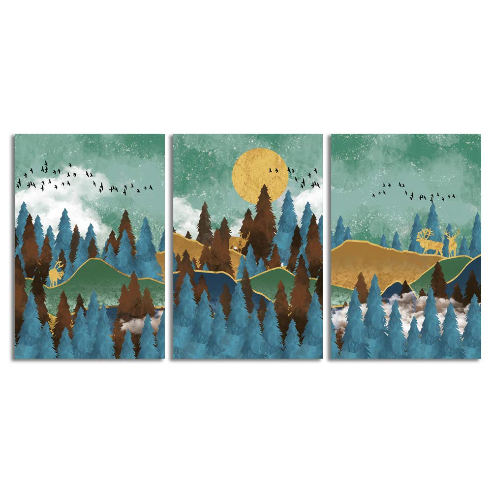 Abstract Chinese Landscape Canvas Wall Art - 3 Panel Framed Prints 24x36 Inches for Living Room, Bedroom & Office Decor | Modern Home Artwork