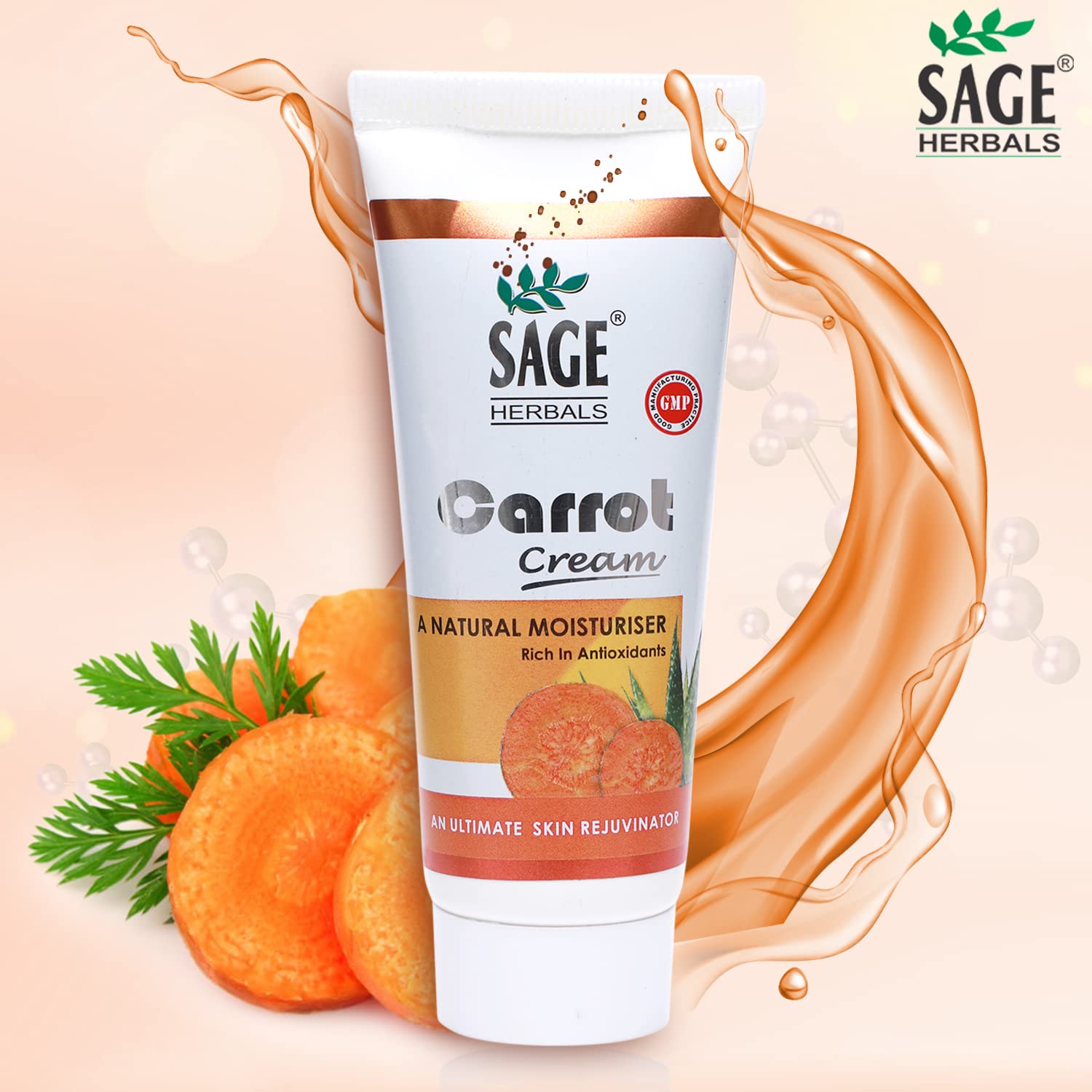 Organic Sage Herbals Carrot Cream with Carrot Seed Oil & Aloe Vera - Deep Moisturizing & Nourishing Face & Body Cream for Soft Smooth Skin - Helps Reduce Stretch Marks & Dark Circles - 60g Jar - Perfect for Daily Skincare Routine & Nighttime Repair