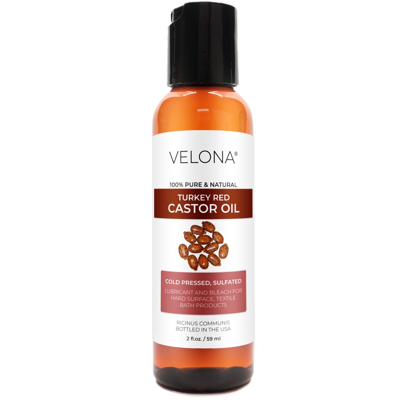 Velona Castor Oil Turkey Red 2 fl oz | 100% Pure Natural Cold Pressed Carrier Oil for Hair Growth, Skin & Body Care | Promotes Eyelash & Eyebrow Growth | Perfect for DIY Beauty, Massage & Natural Remedies