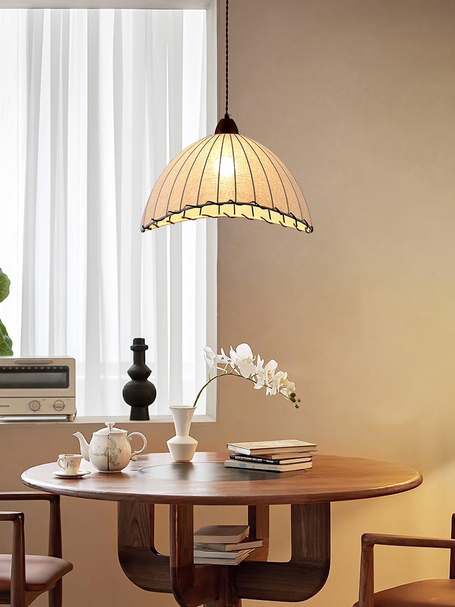 Modern Fabric Pendant Lamp - Handwoven Rattan Hanging Light for Dining Room, Bedroom, Living Room & Kitchen | Boho Chic Ceiling Fixture with Warm Ambient Lighting