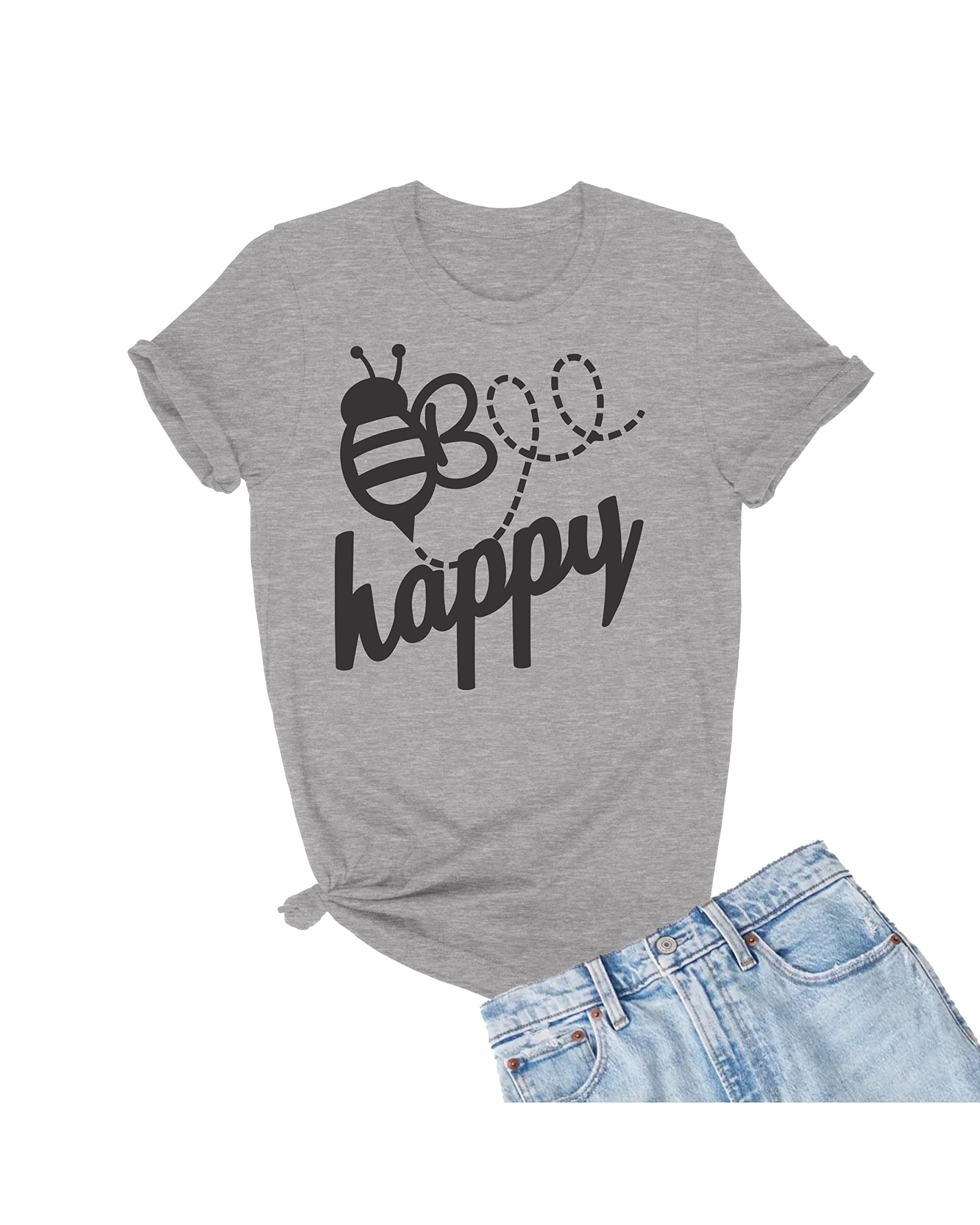 Go All Out Adult Bee Happy T-Shirt - Funny Bee Lover Graphic Tee for Men & Women - Casual Summer Cotton Shirt for Beekeepers, Gardeners & Nature Enthusiasts