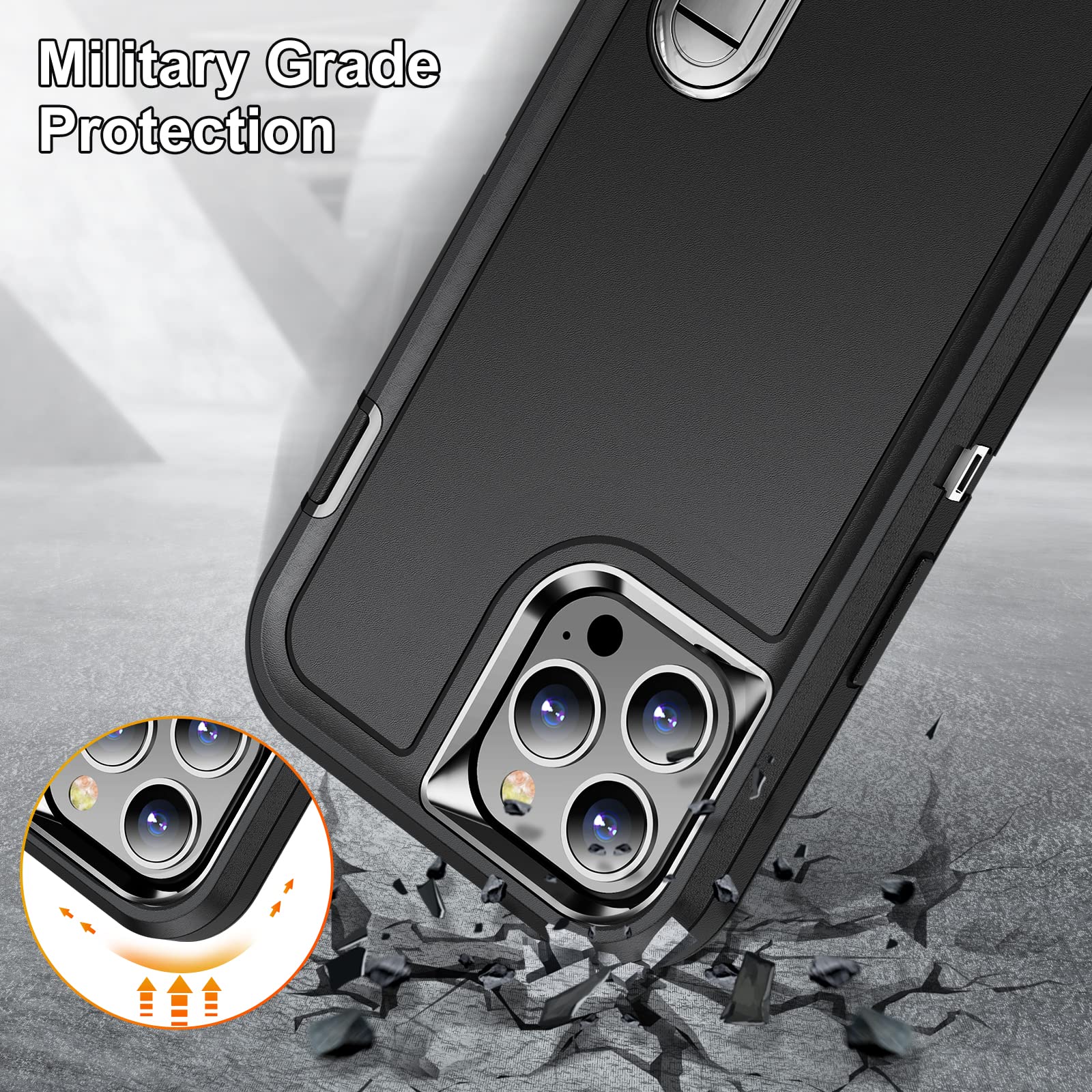 BaHaHoues Military Grade Shockproof iPhone 12 Case with Built-in Kickstand - Protective Cover for iPhone 12/12 Pro | Dustproof & Drop Proof | Perfect for Outdoor Activities, Travel & Daily Use (Black)