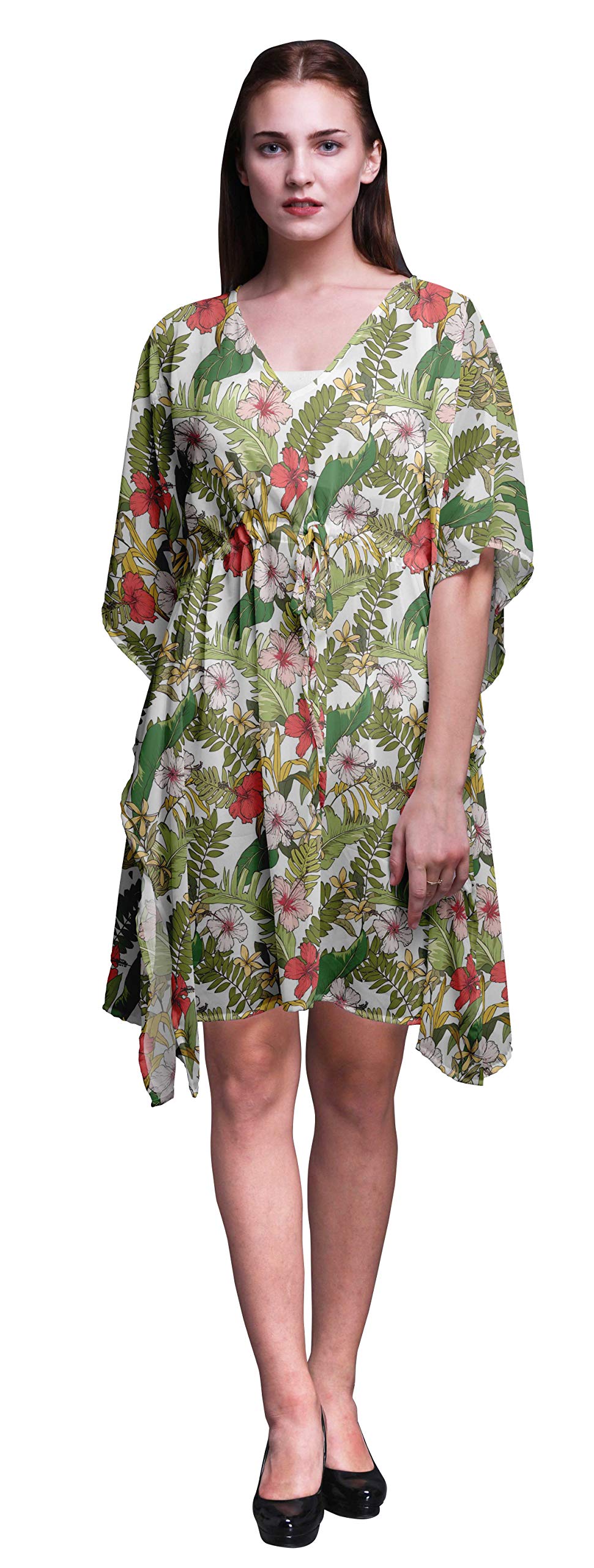 Bimba Women's Short Caftan Midi Dress - Beach Cover Up Swimwear, Summer Boho Kaftan Dress for Pool, Vacation & Resort Wear