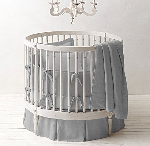 Premium 500 TC Egyptian Cotton Unisex Nursery Baby Bedding Set - Round Crib with Multi-Pleated Skirt, Solid Light Gray (Perfect for Newborns & Baby Showers)
