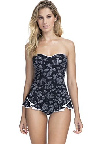 Profile by Gottex Women's Peplum Bandeau Swimdress One Piece Swimsuit - Flattering Swimwear for Beach, Pool & Vacation