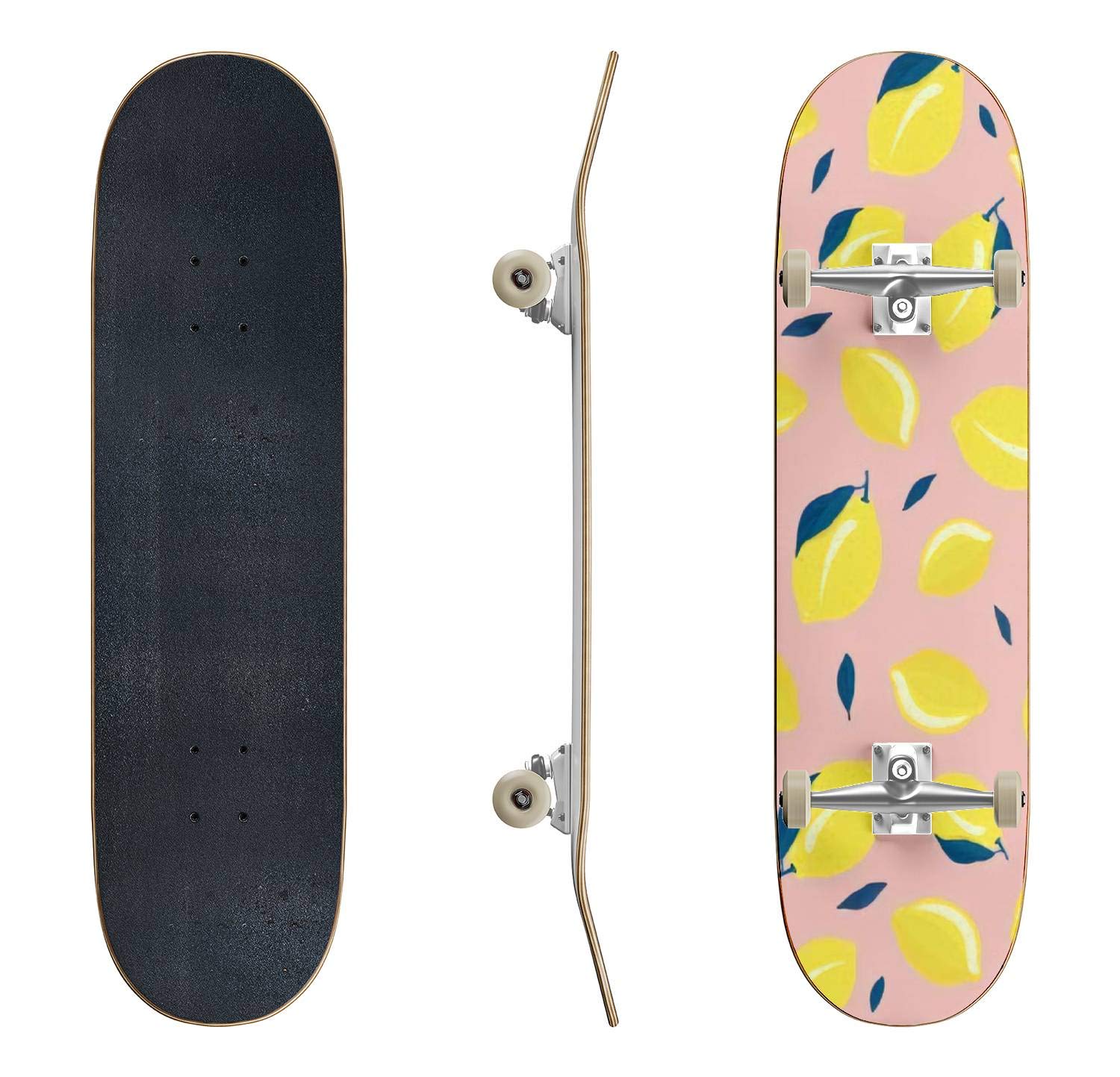 Lemon Fruit Skateboard with Leaf Pattern - Classic Concave Longboard for Beginners & Pros | Extreme Sports, Cool Teen Gifts | Perfect for Skate Parks, Street Riding & Campus Commutes