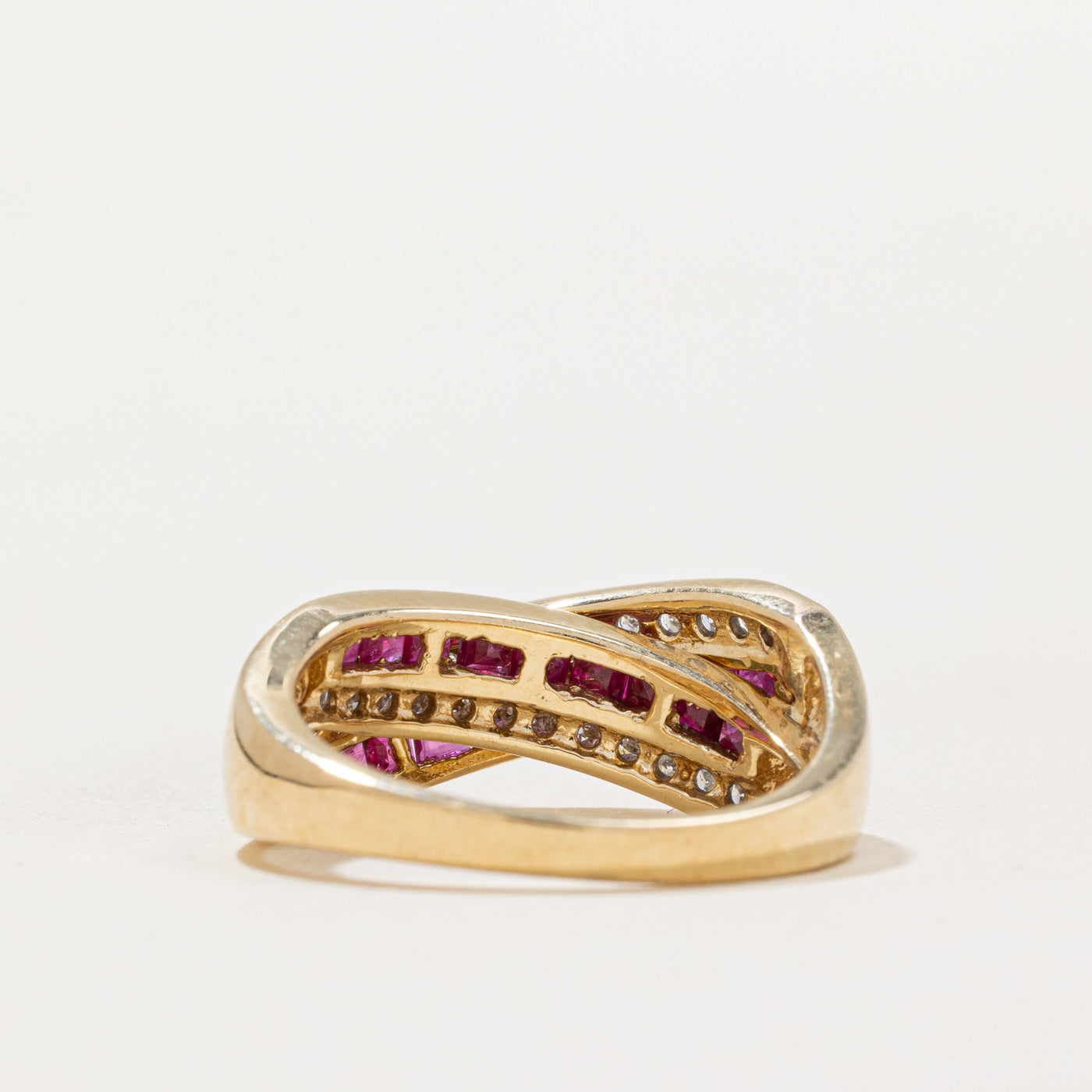 1.10ctw Ruby & Diamond Crossover Ring - 0.26ctw Diamond Accents | Size 7 | Elegant Jewelry for Weddings, Anniversaries & Special Occasions