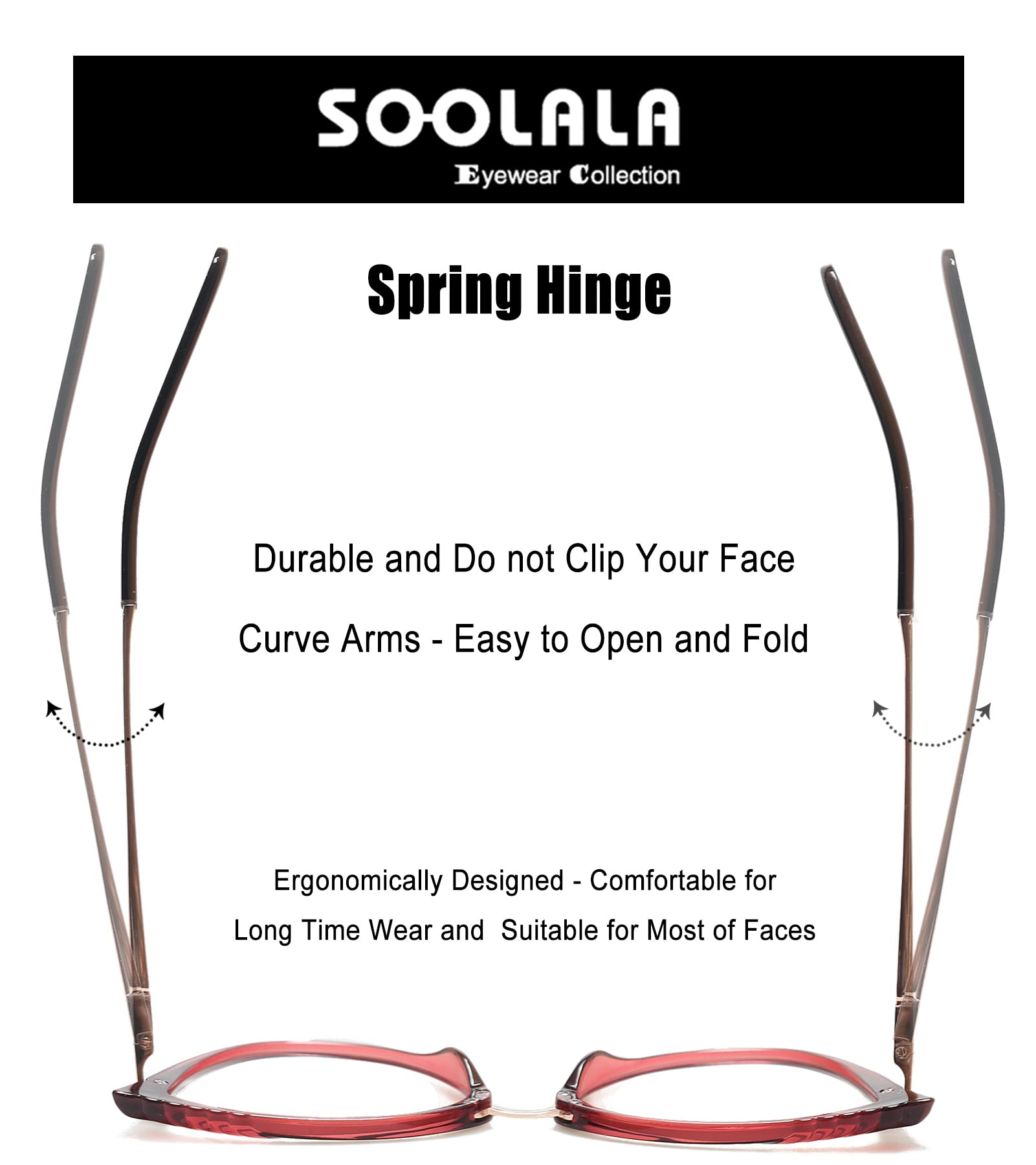 SOOLALA Women's Blue Light Blocking Glasses - TR90 Lightweight Spring Hinged Cat Eye Reading Glasses for Computer, Office & Nighttime Use