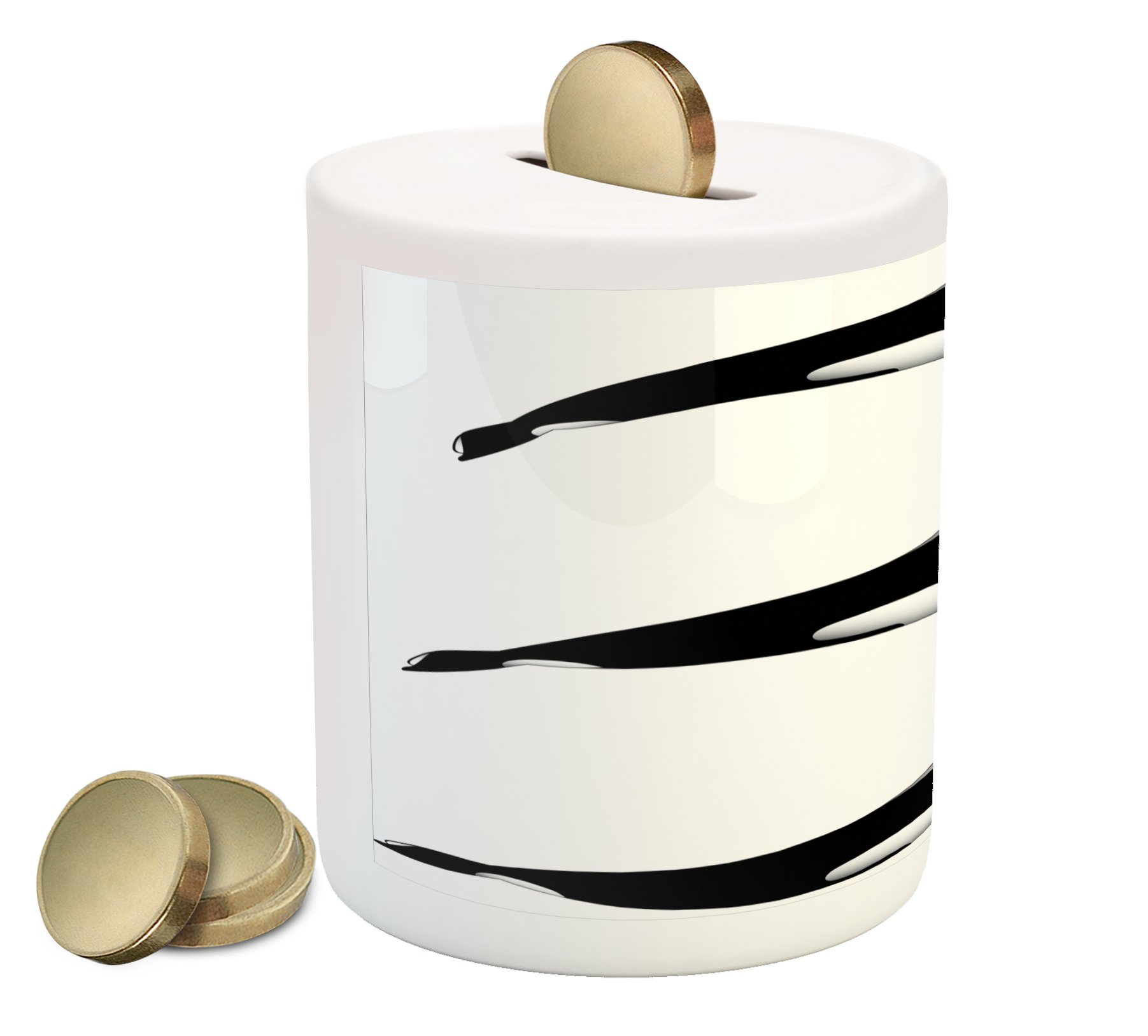 Ambesonne Ceramic Piggy Bank with 3 Orca Killer Whales in Black and White Illustration - Money Saving Coin Bank for Kids & Adults - Perfect for Home Decor, Birthday Gifts, and Cash Savings