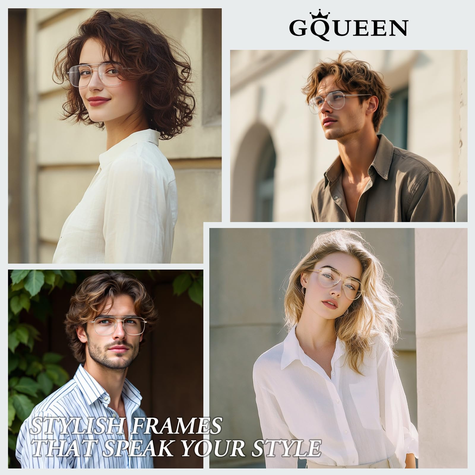 GQUEEN Clear Non-Prescription Eyeglasses - Fashionable Rectangular Frame Glasses for Men & Women | Perfect for Reading, Working, and Everyday Style