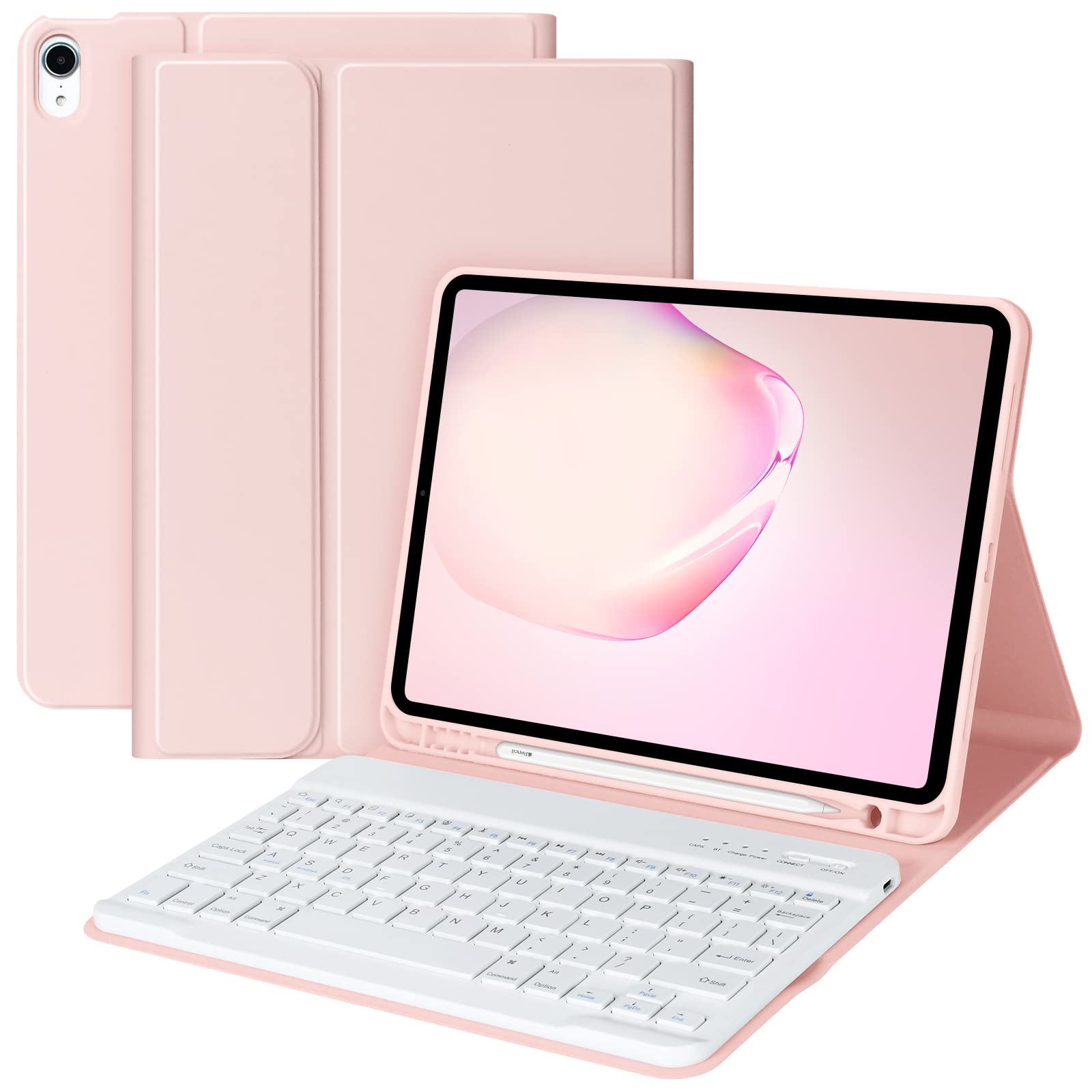 BQSS iPad Air 11 Inch (M2) 2024 Keyboard Case - Wireless Bluetooth Keyboard Cover Compatible with iPad Air 10.9 Inch 5th/4th Gen 2022 & iPad Air 4th 2020 & iPad Pro 1st Gen | Detachable Backlit Keyboard with Apple Pencil Holder (Pink) - Perfect for Work, Study & Travel