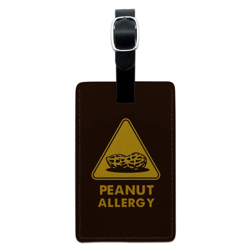Peanut Allergy Warning Tag - Yellow Leather Luggage ID Card for Travel Safety | Allergy Alert for Suitcases, Backpacks & Carry-Ons