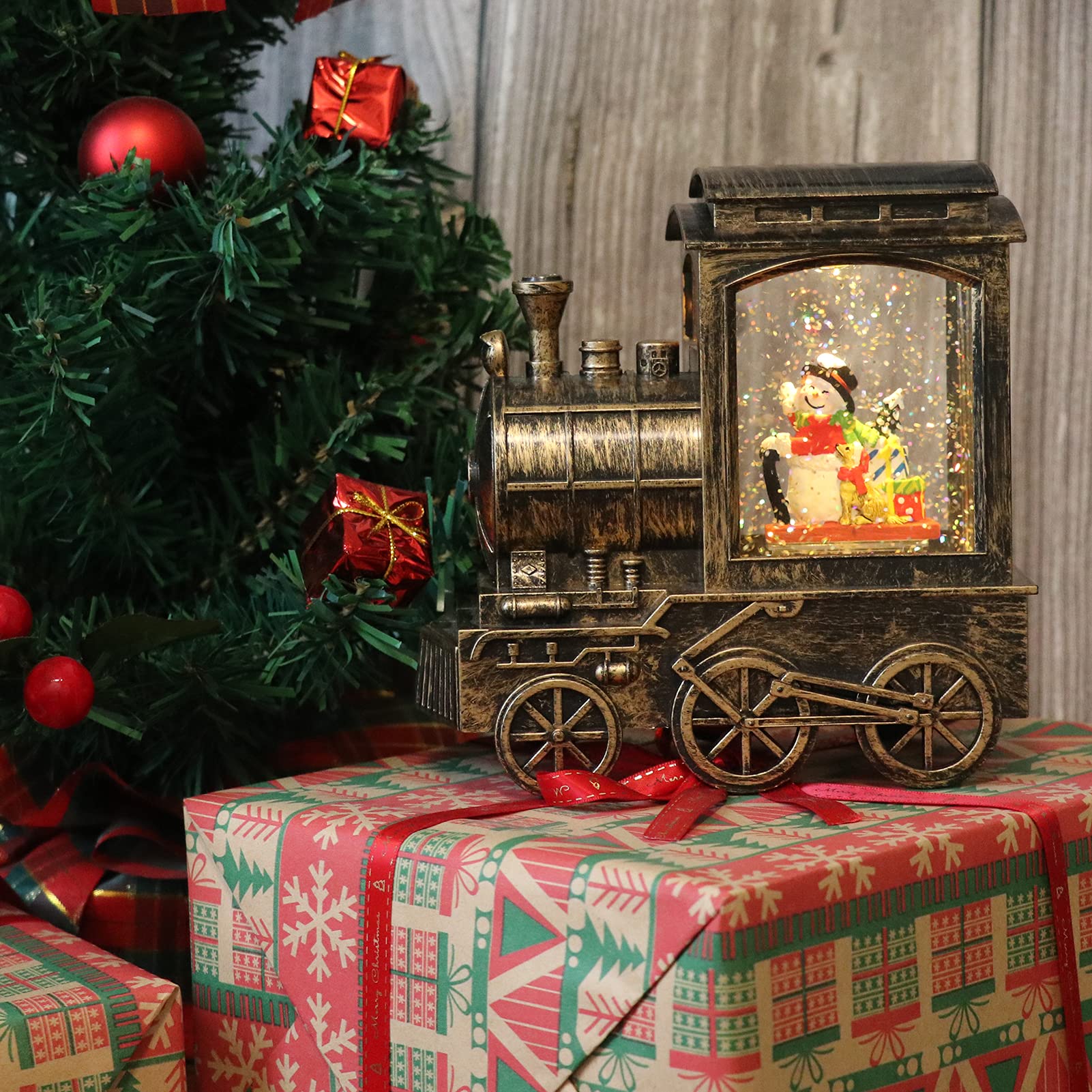 Eldnacele Battery Operated Christmas Train Snow Globe Lantern with Snowman - Musical Water Glittering Lantern with 6H Timer - Perfect Holiday Table Centerpiece, Home Decor & Gift for Christmas, Parties & Winter Celebrations