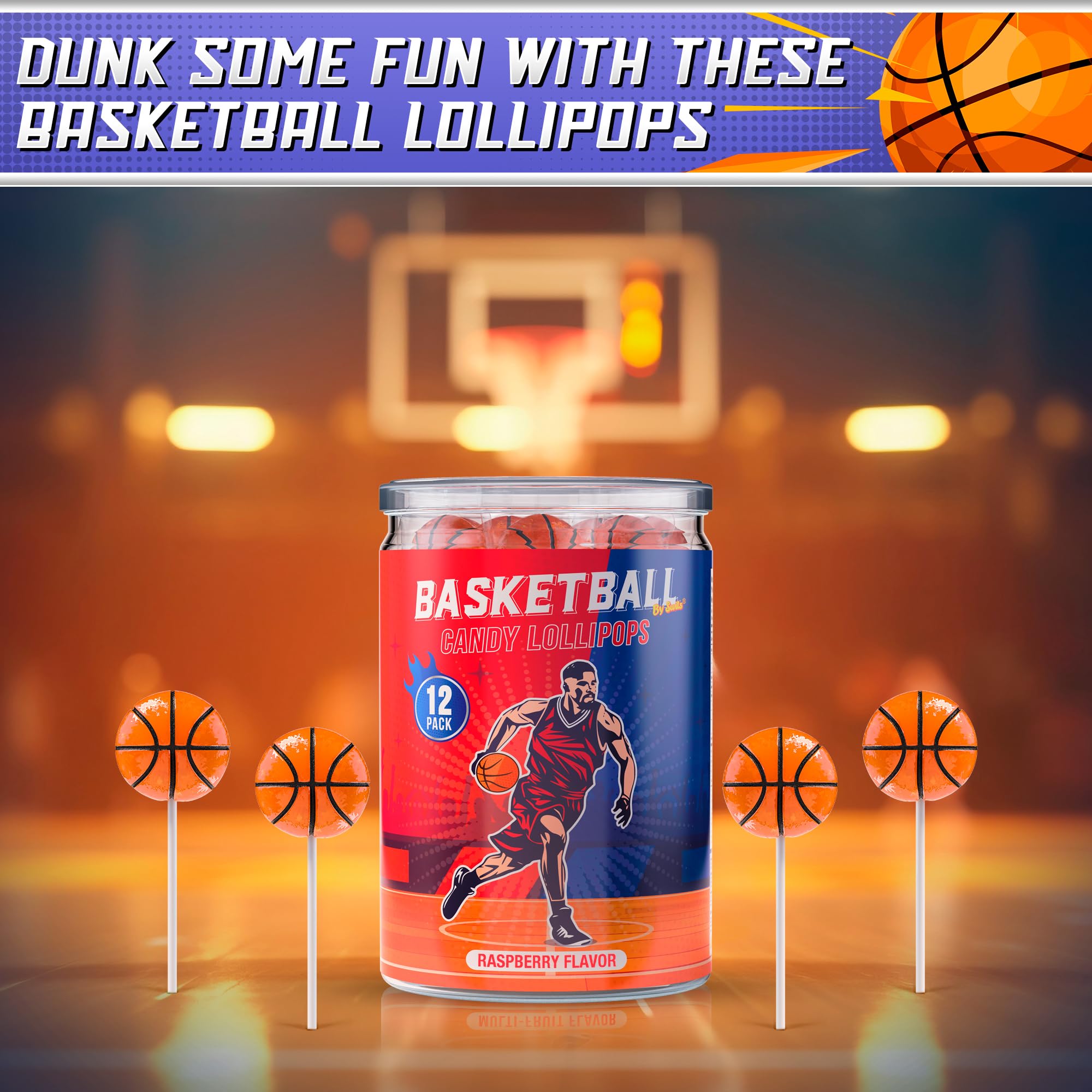Basketball Lollipops 12 Pack - Bulk Basketball Candy for Sports Party Favors, Game Day Snacks & Team Decorations - Perfect for Basketball Birthday Parties, School Events and Sports Themed Celebrations