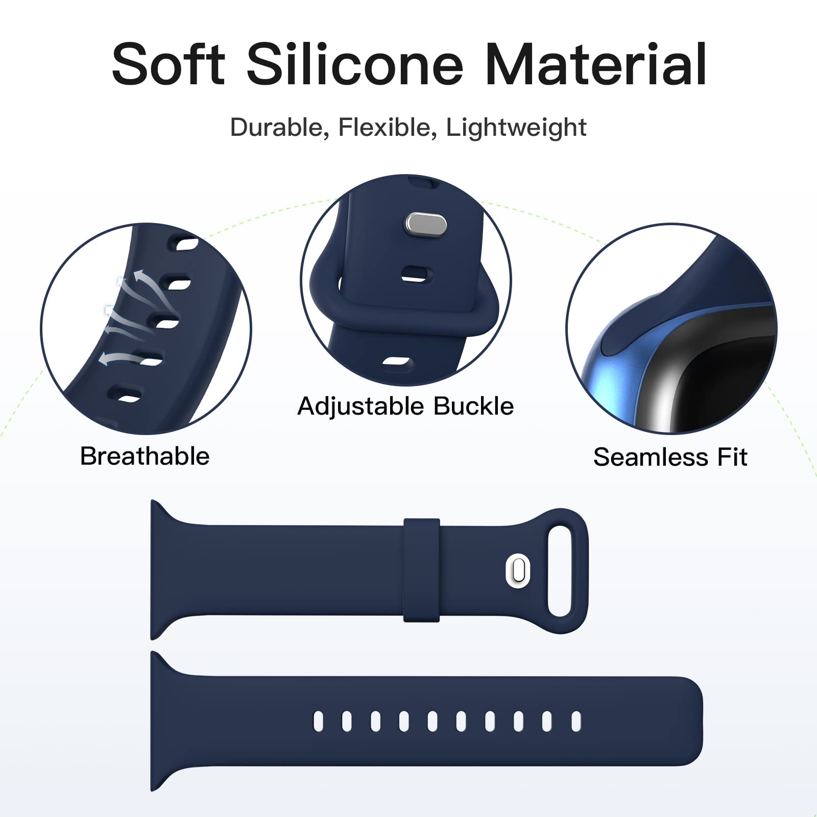 AOTUAO Soft Silicone Sport Band for Apple Watch 38mm 40mm 41mm - Compatible with Series 9/8/7/6/5/4/3/2/1/SE - Durable Sweatproof Watch Strap for Women & Men - Perfect for Running, Gym Workouts & Daily Wear (Dark Blue)
