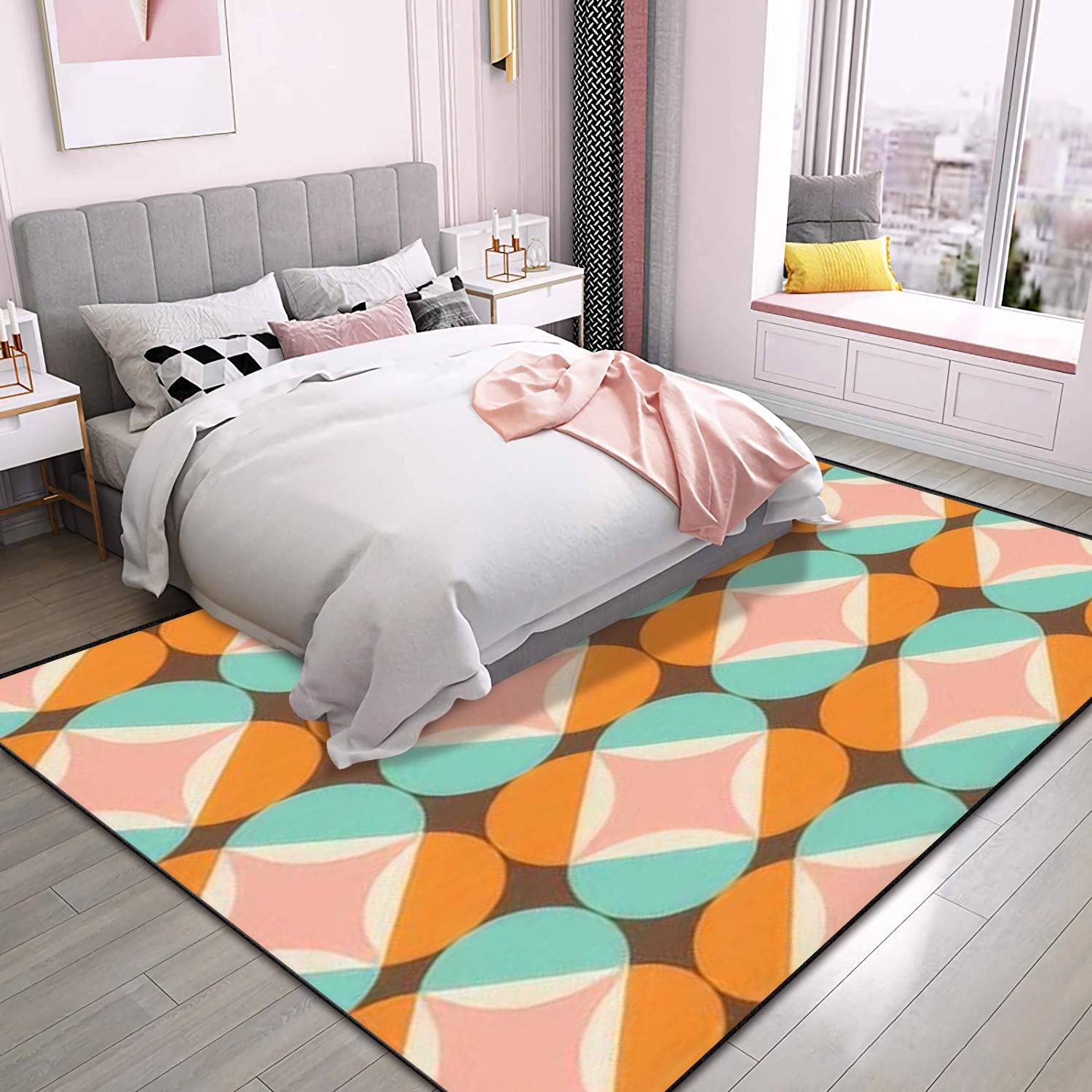 Mid Century Modern Rug 6x9 ft - Non-Slip Area Rug for Living Room, Bedroom & Outdoor Patio