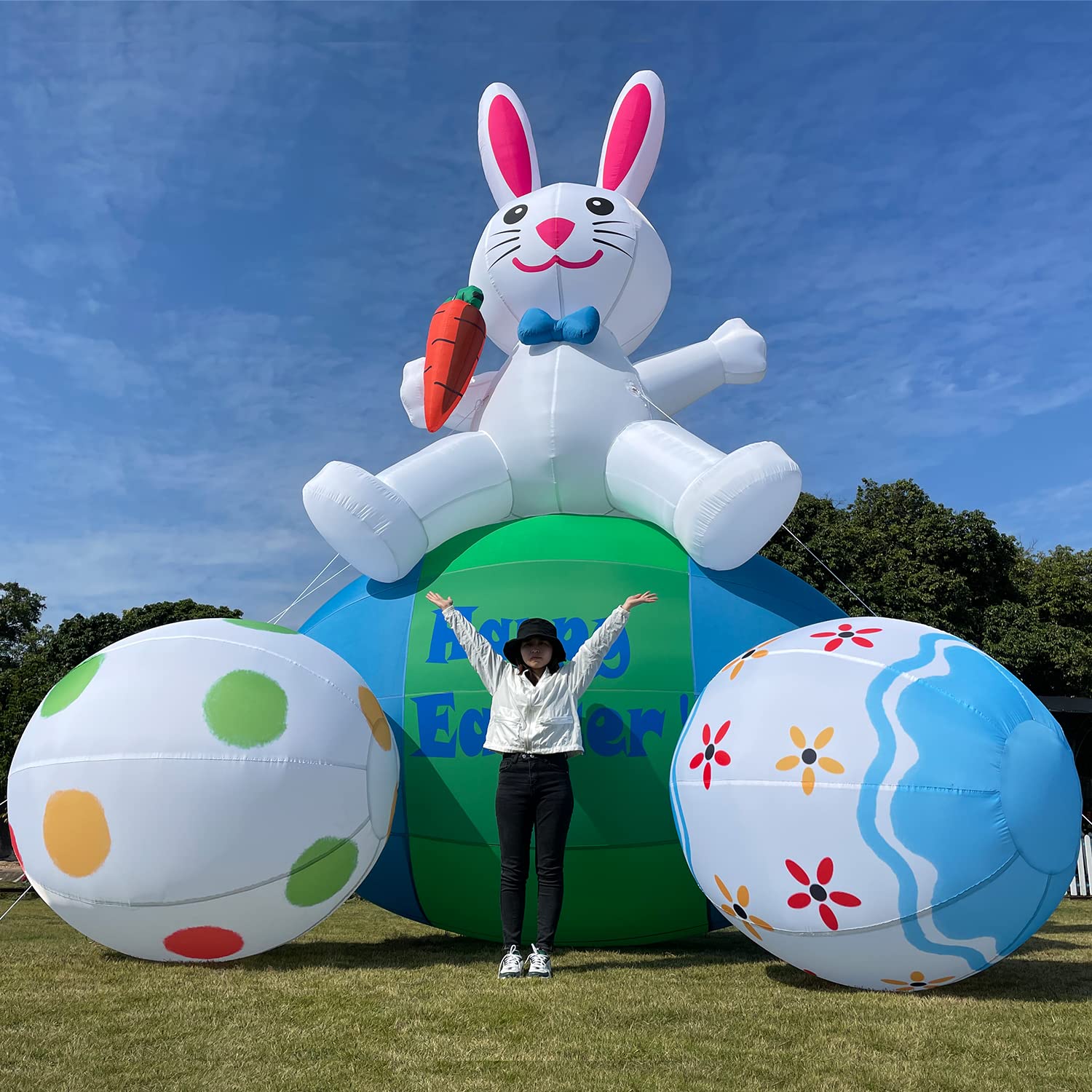 **20FT Giant Inflatable Easter Bunny with 3 Eggs & Blower - Outdoor Yard Decor for Easter, Spring Parties, and Business Promotions**
