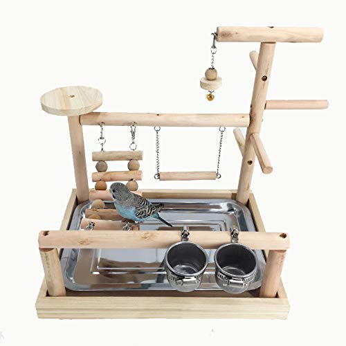 Premium Wooden Parrot Playstand with Ladder, Feeder Cups & Toys - Bird Play Gym for Exercise & Fun - Perfect for Macaws, Cockatoos & Large Parrots - Indoor & Outdoor Bird Activity Center