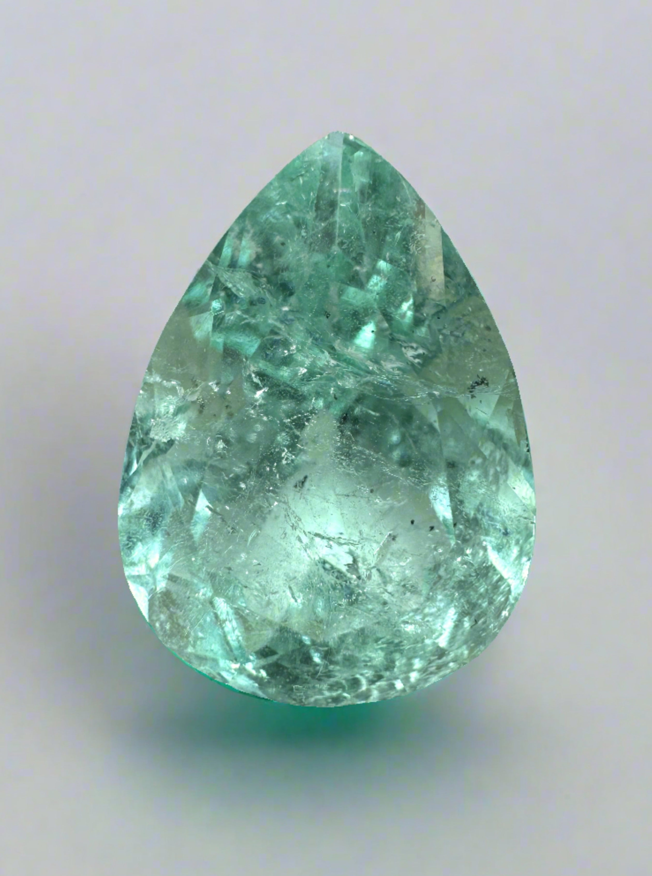 7.92 Carat 15.5x11mm Seafoam Green Natural Loose Colombian Emerald Pear Cut Gemstone for Jewelry Making, Engagement Rings & Luxury Collections