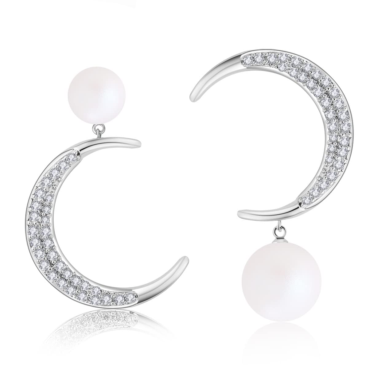 Richapex 925 Sterling Silver Pearl Drop Dangle Earrings for Women - Hypoallergenic Star Moon Stud Earrings with Cubic Zirconia - Perfect Anniversary & Birthday Gifts for Her - Elegant Jewelry for Date Night, Wedding & Special Occasions