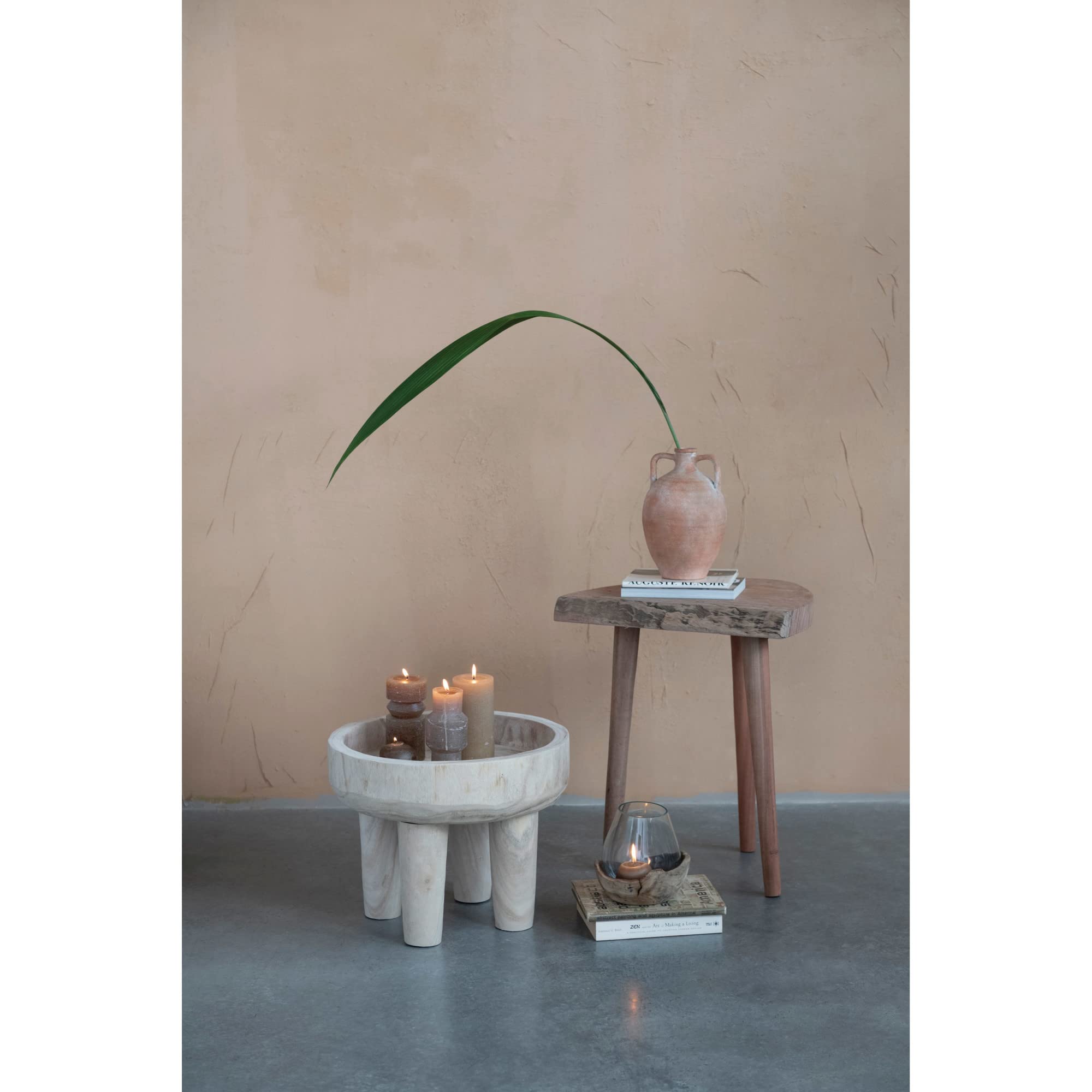 Creative Co-Op Glass Hurricane Vase with Natural Wood Base - Perfect for Wedding Centerpieces, Home Decor & Floral Arrangements