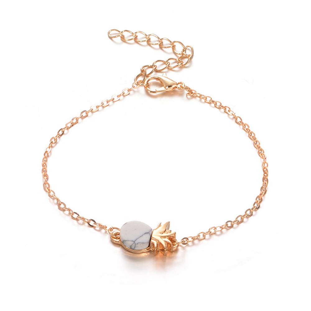 BBZUI Cute Pineapple Charm Bracelet for Women - Vintage Gold Chain Wrist Jewelry Gift Set with Hoop Earrings - Perfect for Summer, Beach, and Tropical Party Accessories