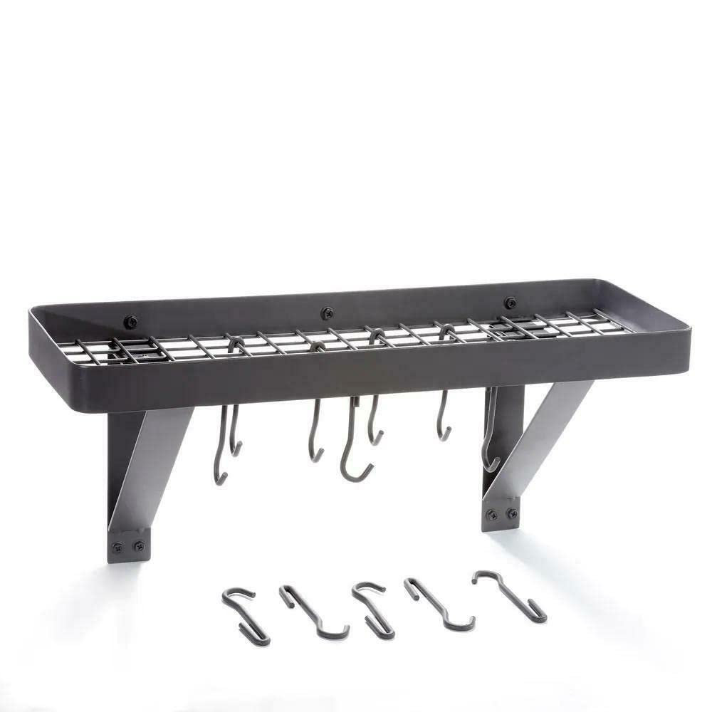 Graphite Wall Mount Pot Rack - 8-Hook Powder Coated Steel Kitchen Organizer for Pots, Pans & Utensils | Space-Saving Cabinet Storage Solution for Modern Kitchens