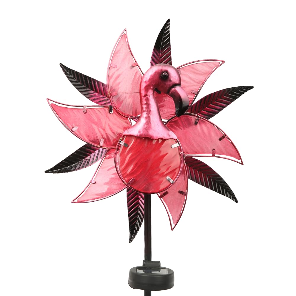 Flamingo Solar Wind Spinner for Outdoor Decor - Metal Kinetic Wind Sculpture with Solar Light, Waterproof Garden Art for Patio, Lawn & Yard (Pink) - Perfect for Outdoor Parties, Wedding Decor & Backyard Landscaping