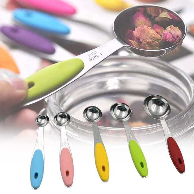 ATEVON Premium Stainless Steel Measuring Spoons & Cups Set - 5-Piece Stackable Kitchen Tools with Ergonomic Silicone Handles for Precise Baking, Cooking & Meal Prep | Ideal for Home Bakers, Chefs & Cooking Enthusiasts