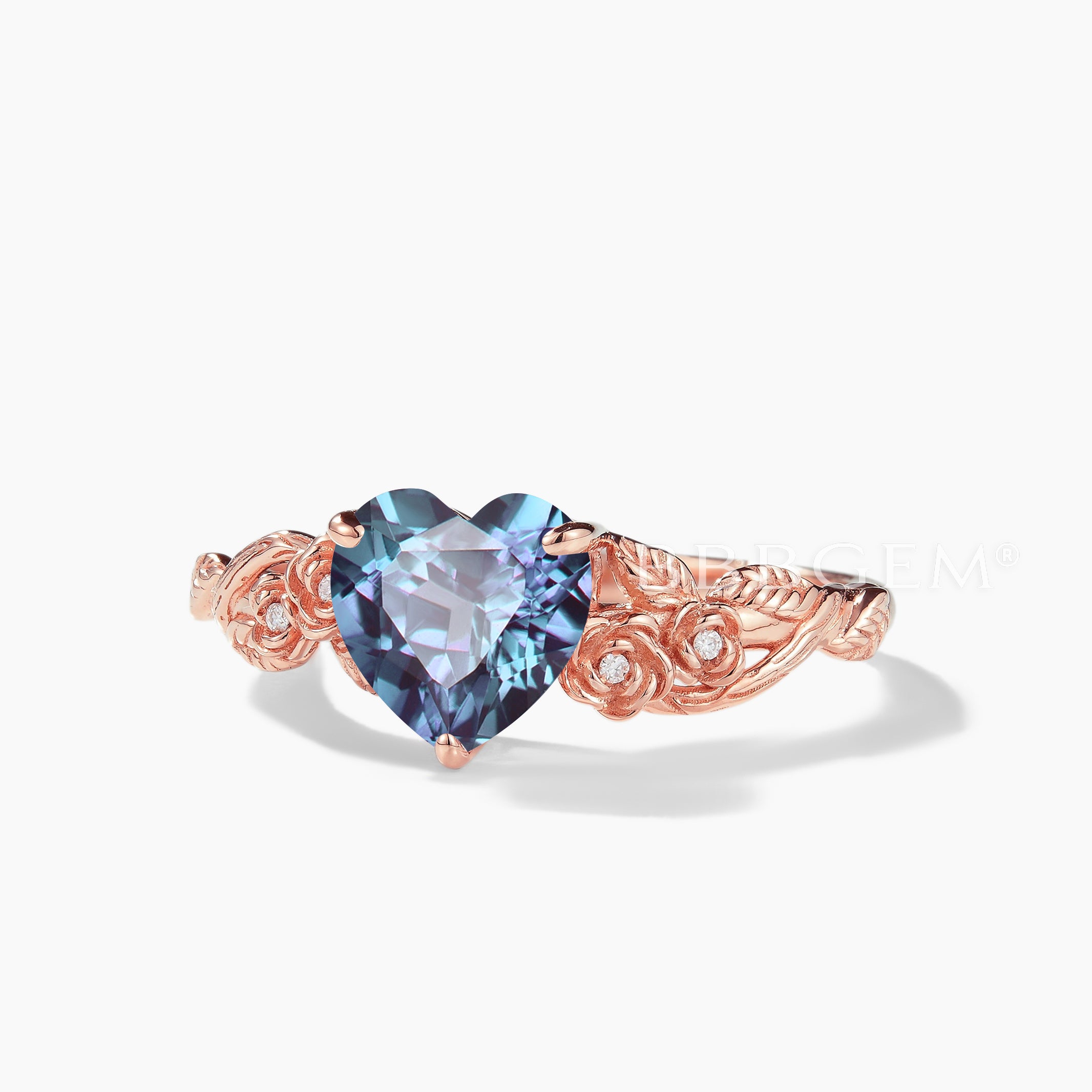 Stunning Heart Cut Color Changing Alexandrite Diamond Ring with Floral Leaf Design | Perfect for Engagement, Anniversary & Special Occasions