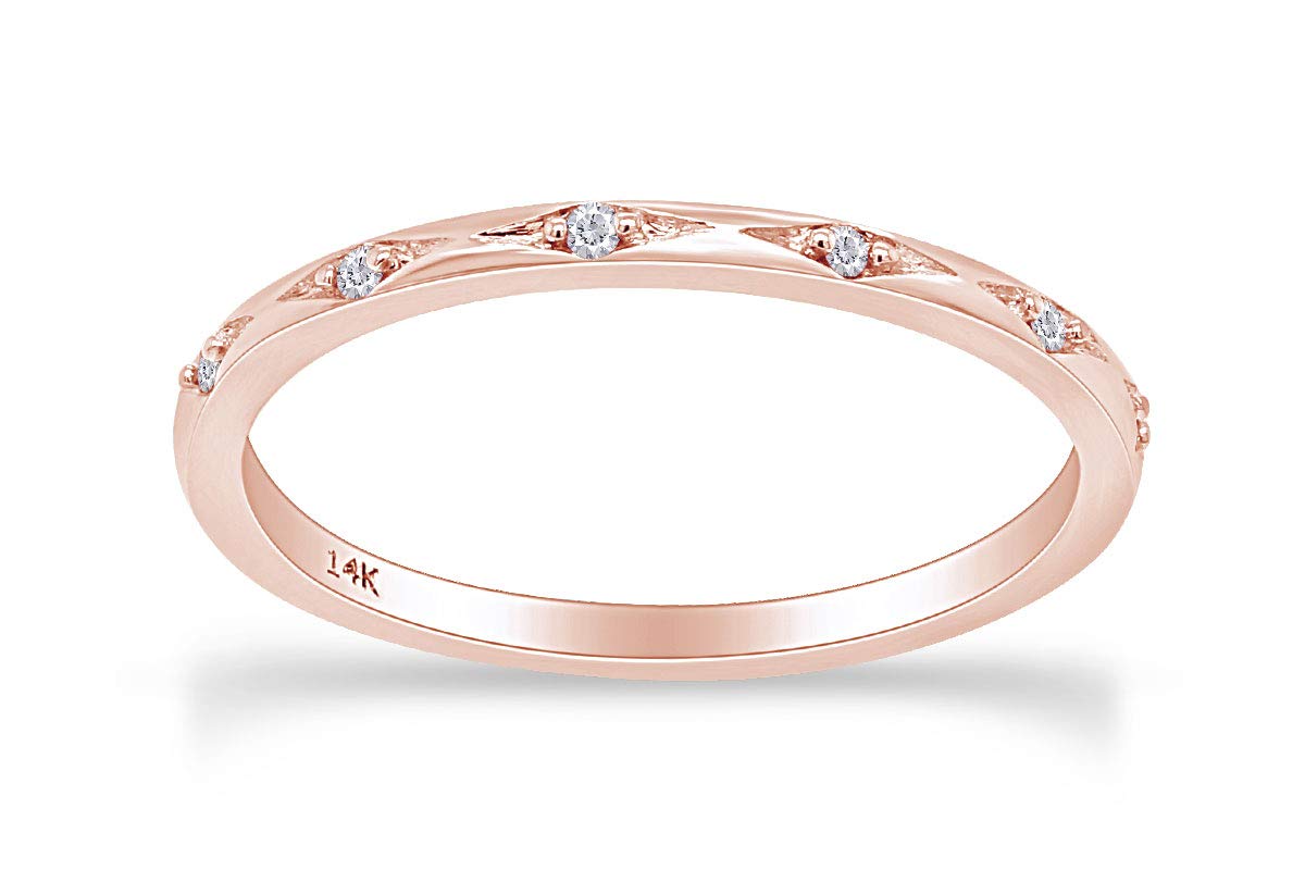 14K Solid Gold Round Cut White Natural Diamond Accent Band Ring (0.04 Ct) - Perfect for Engagement, Wedding, Anniversary & Everyday Elegance