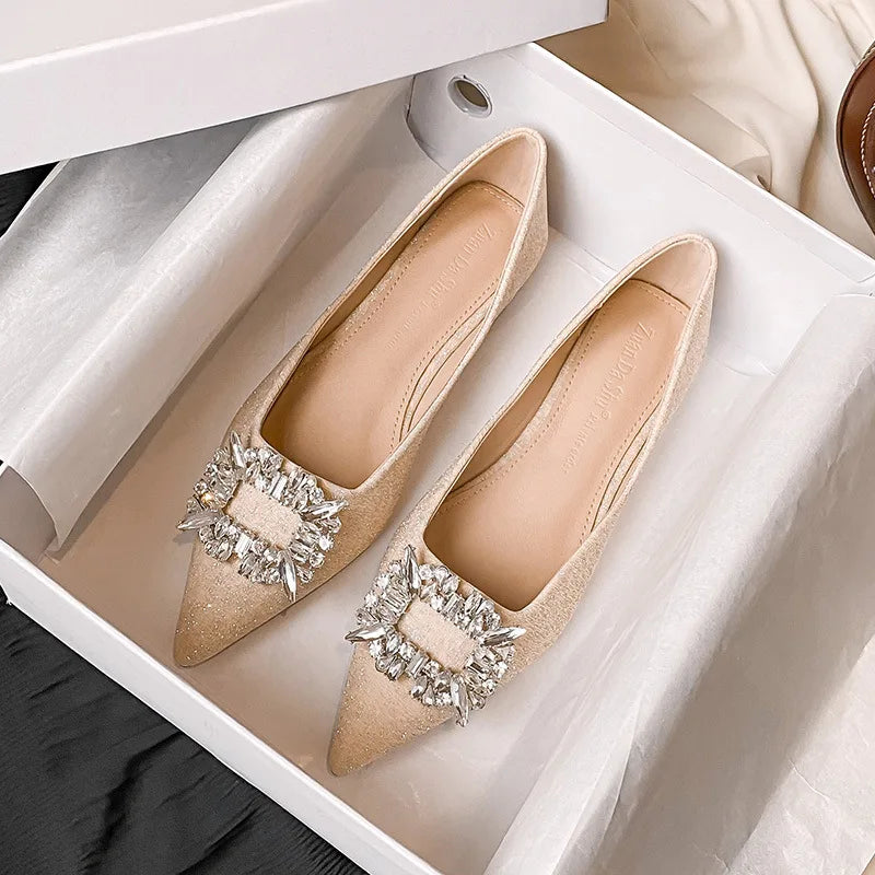 Elegant Square Crystal Buckle Ballet Flats for Women | Comfortable Wedding Shoes & Bridal Party Footwear | Perfect for Weddings, Proms, and Formal Occasions